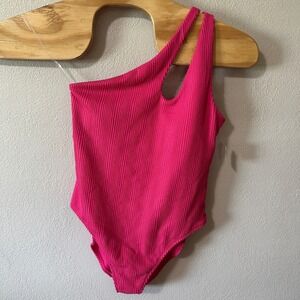 NEW Old Navy One Shoulder‎ Swimsuit Polarized Pink Ribbed One Piece Womens Large